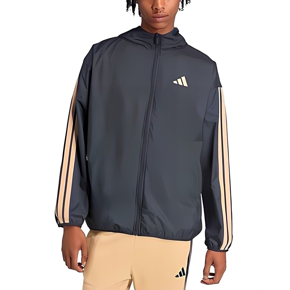 Adidas NWT Essential Three-Stripes Woven Windbreaker in Legend Ink Gold L